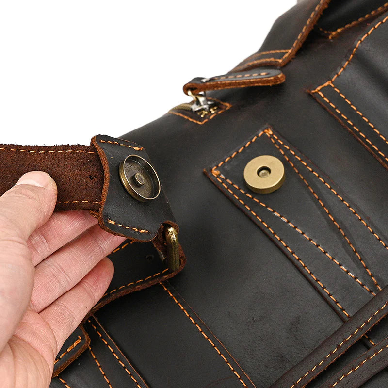 15" Retro Buffalo Leather Laptop Travel Backpack Chocolate