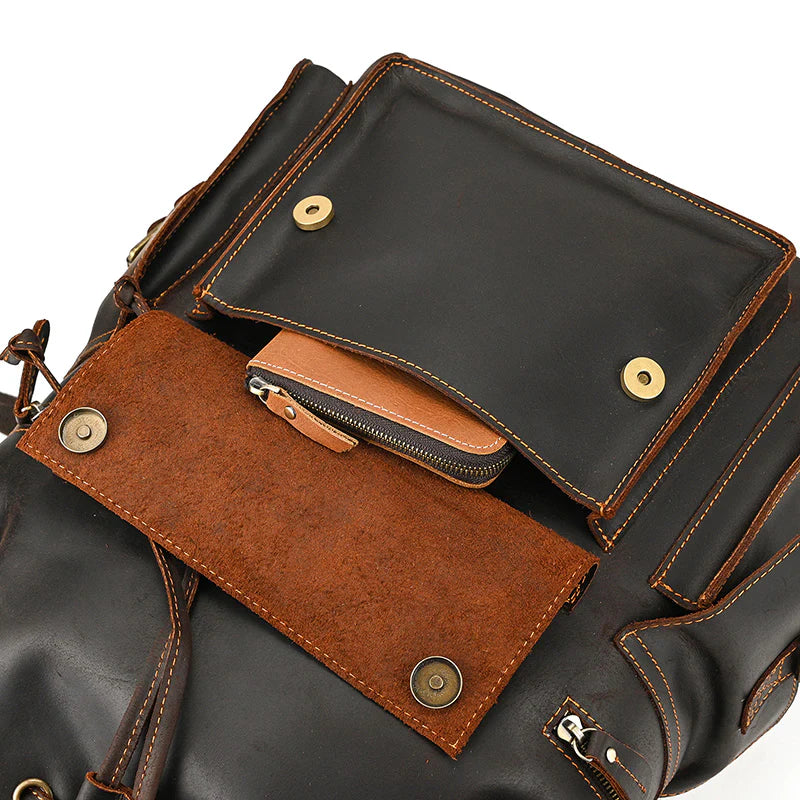 15" Retro Buffalo Leather Laptop Travel Backpack Chocolate