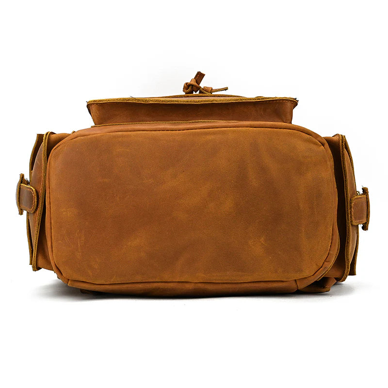 15" Retro Buffalo Leather Laptop Travel Backpack Camel