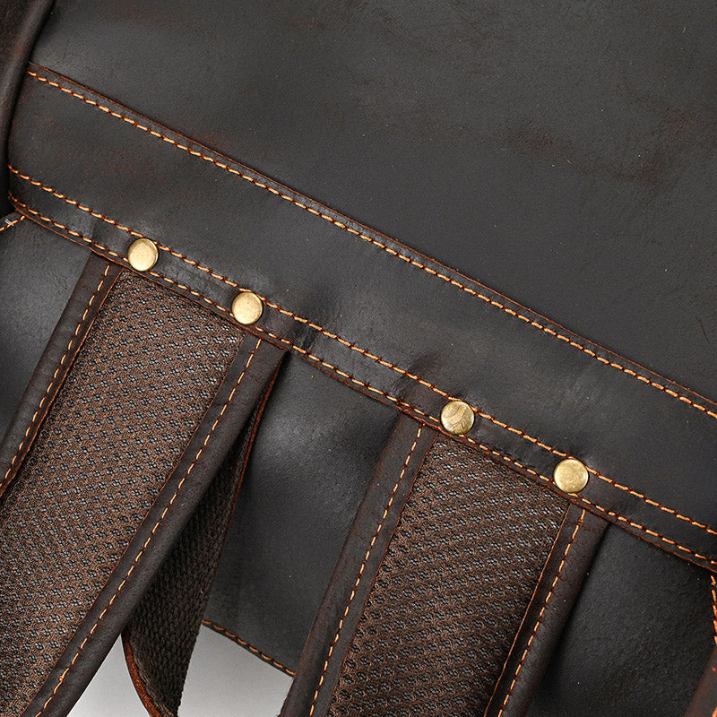 15" Retro Buffalo Leather Laptop Travel Backpack Chocolate