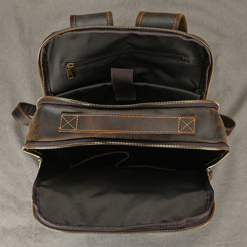 Vintage Crazy Horse Leather Backpack Chocolate
