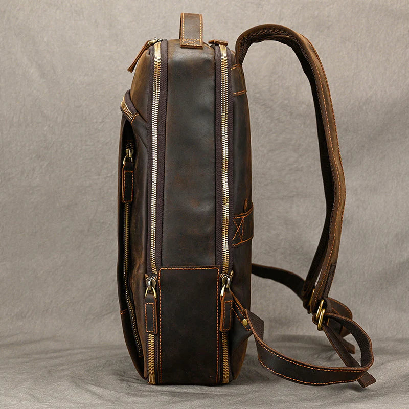 Vintage Crazy Horse Leather Backpack Chocolate