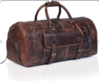 24 Inch Genuine Leather Duffle Bag for Men Travel Overnight Weekender Leather