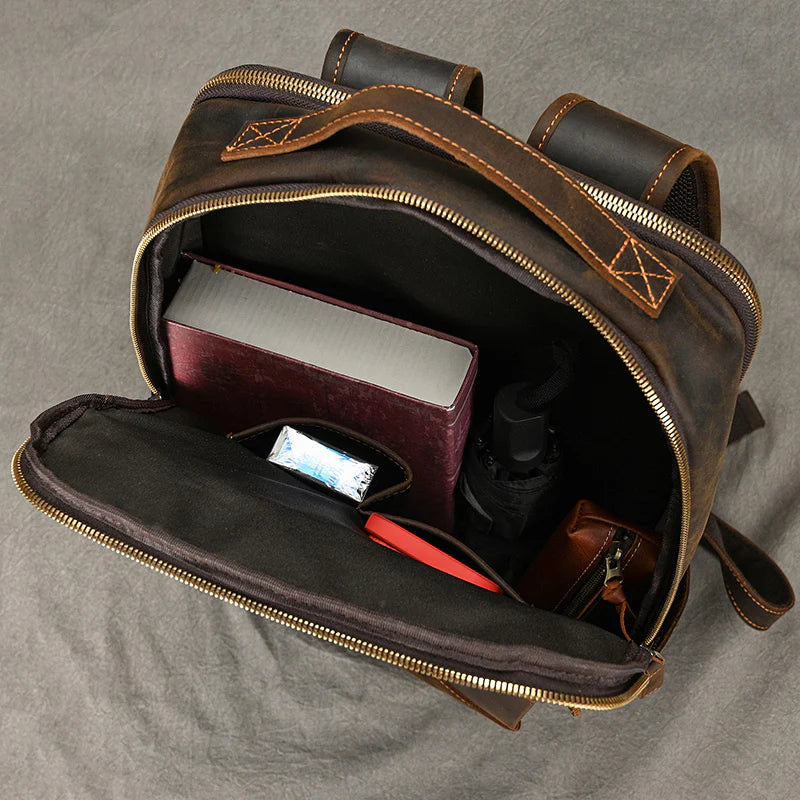Vintage Crazy Horse Leather Backpack Chocolate