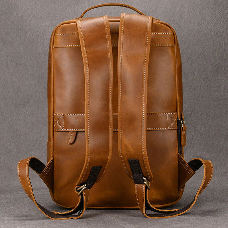 Vintage Crazy Horse Leather Backpack Camel