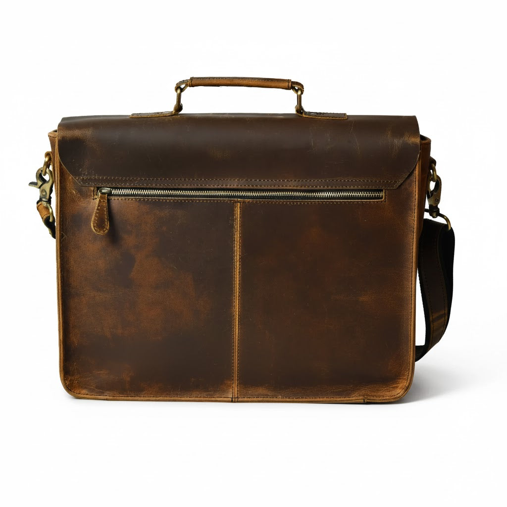 Buffalo Leather Retro Briefcase - Pecan Savory