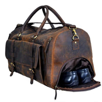 24 Inch Genuine Leather Duffle Bag for Men Travel Overnight Weekender Leather