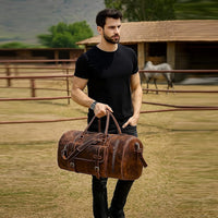 24 Inch Genuine Leather Duffle Bag for Men Travel Overnight Weekender Leather