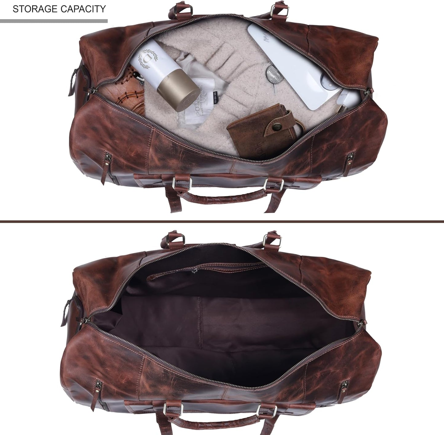 24 Inch Genuine Leather Duffle Bag for Men Travel Overnight Weekender Leather
