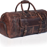 24 Inch Genuine Leather Duffle Bag for Men Travel Overnight Weekender Leather