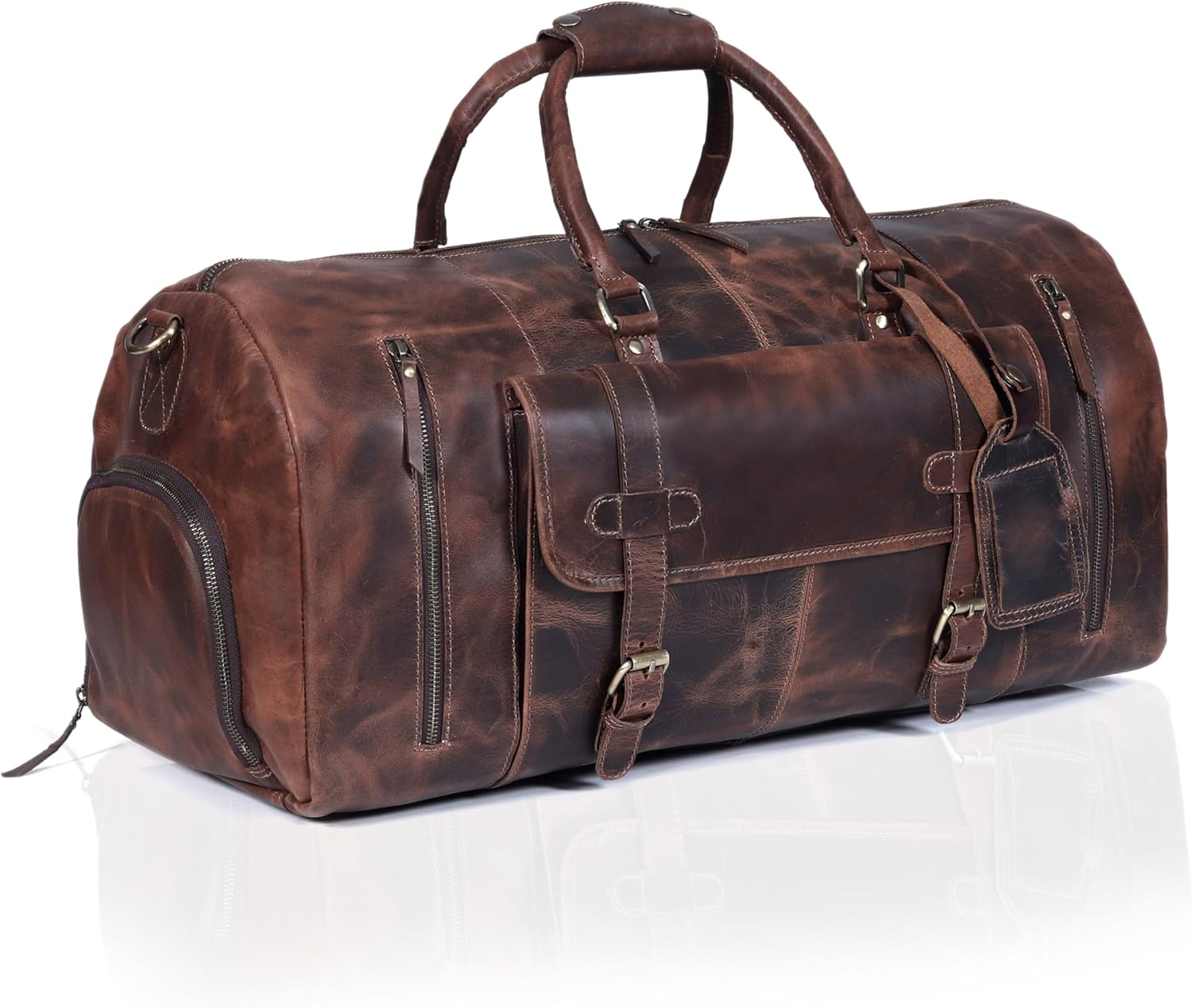 24 Inch Genuine Leather Duffle Bag for Men Travel Overnight Weekender Leather