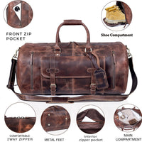 24 Inch Genuine Leather Duffle Bag for Men Travel Overnight Weekender Leather