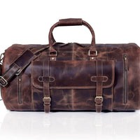 24 Inch Genuine Leather Duffle Bag for Men Travel Overnight Weekender Leather