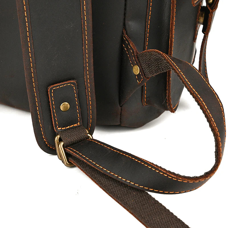 15" Retro Buffalo Leather Laptop Travel Backpack Chocolate