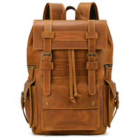 15" Retro Buffalo Leather Laptop Travel Backpack Camel