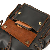 15" Retro Buffalo Leather Laptop Travel Backpack Chocolate
