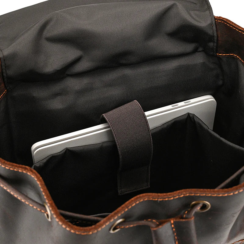 15" Retro Buffalo Leather Laptop Travel Backpack Chocolate