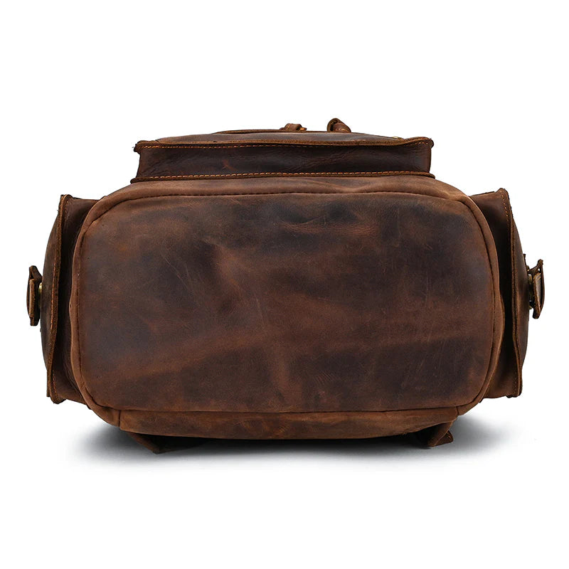 15" Retro Buffalo Leather Laptop Travel Backpack Chocolate