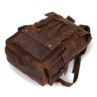 15" Retro Buffalo Leather Laptop Travel Backpack Chocolate