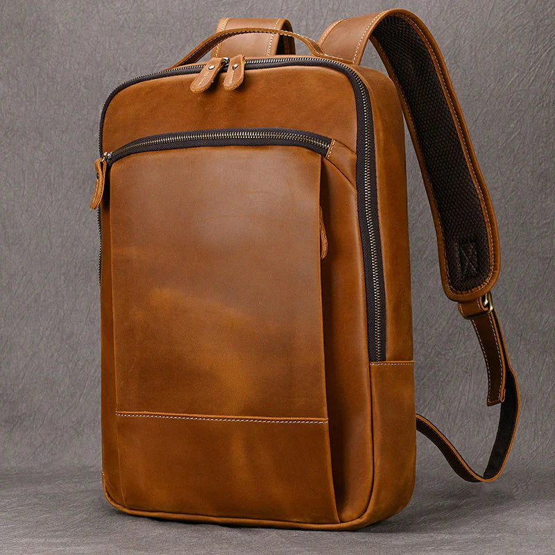 Vintage Crazy Horse Leather Backpack Camel