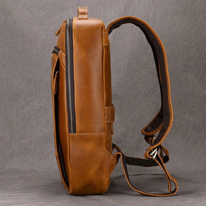 Vintage Crazy Horse Leather Backpack Camel