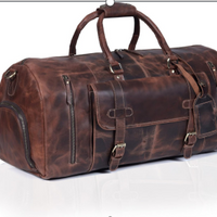 24 Inch Genuine Leather Duffle Bag for Men Travel Overnight Weekender Leather